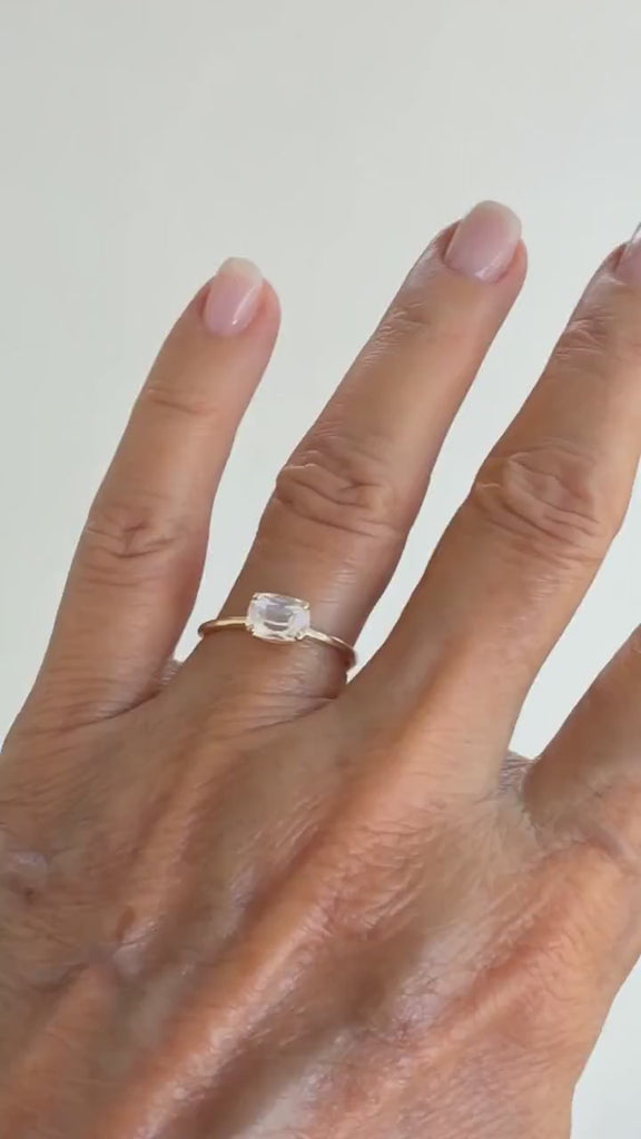 One of a Kind Rainbow Moonstone Ring, 14K Solid Gold, Faceted Cushion Cut Moonstone Ring, Unique Gemstone Ring