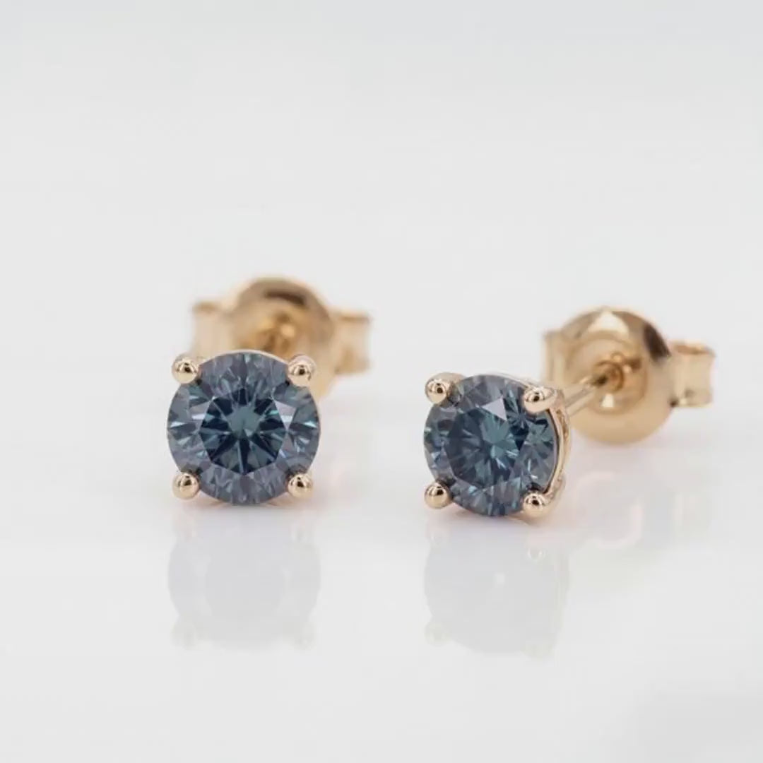 Teal Green Montana Sapphire Stud Earrings in 14k Gold