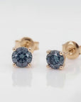 Teal Green Montana Sapphire Stud Earrings in 14k Gold