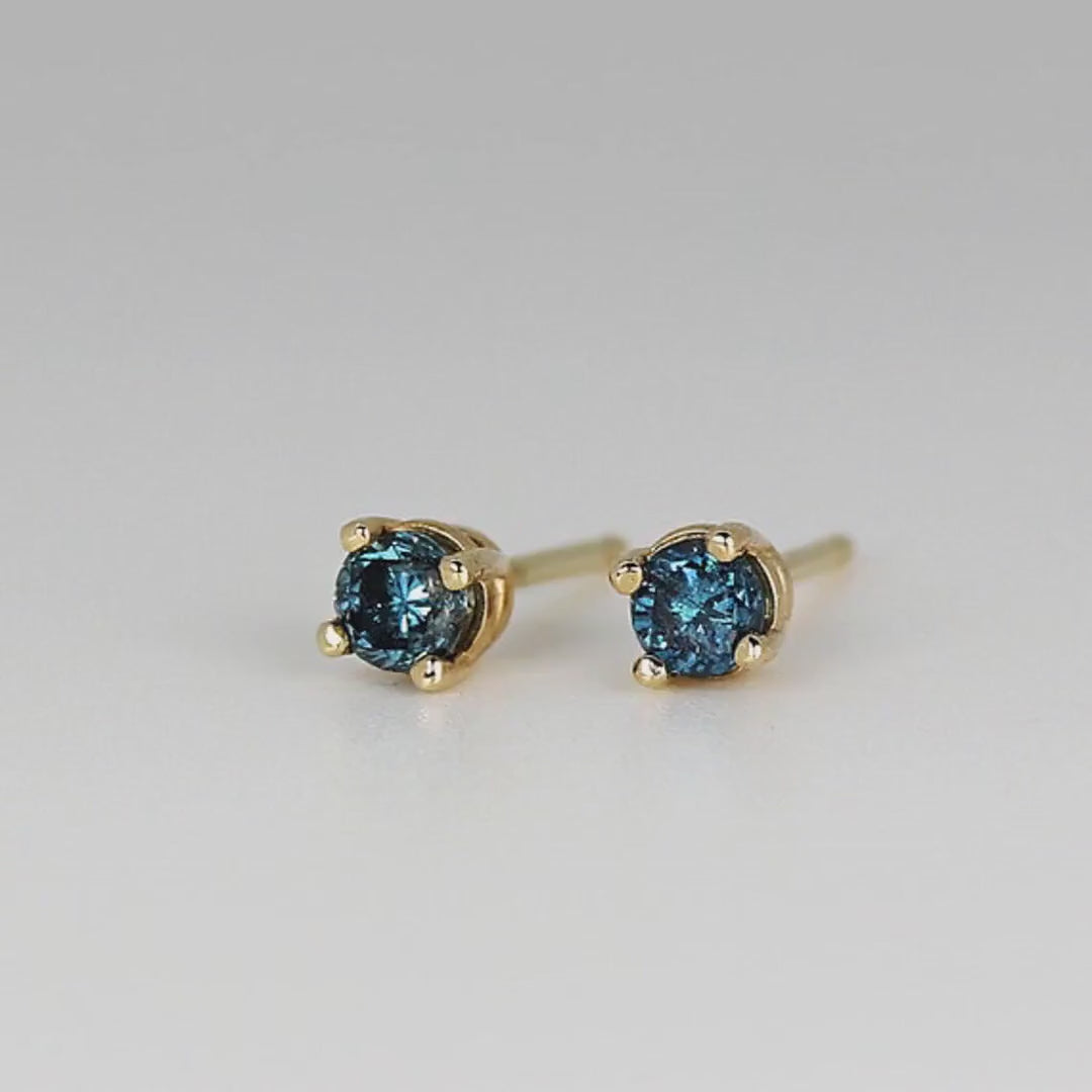 Blue Diamond Earrings 14k Gold (SINGLE or PAIR)