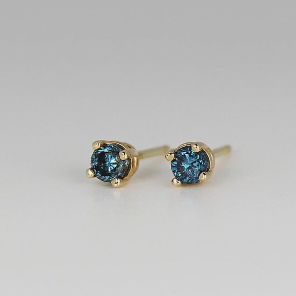 Blue Diamond Earrings 14k Gold (SINGLE or PAIR)