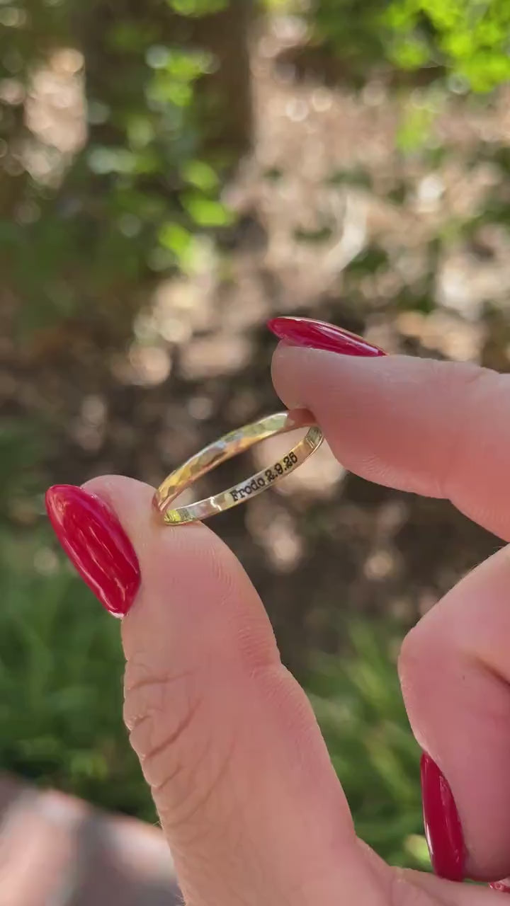 14k Solid Gold Plain Wedding Band Hammered