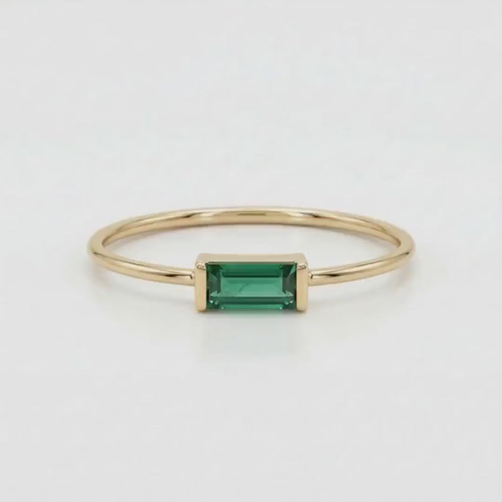 Minimalist Baguette Emerald Ring 14k Gold
