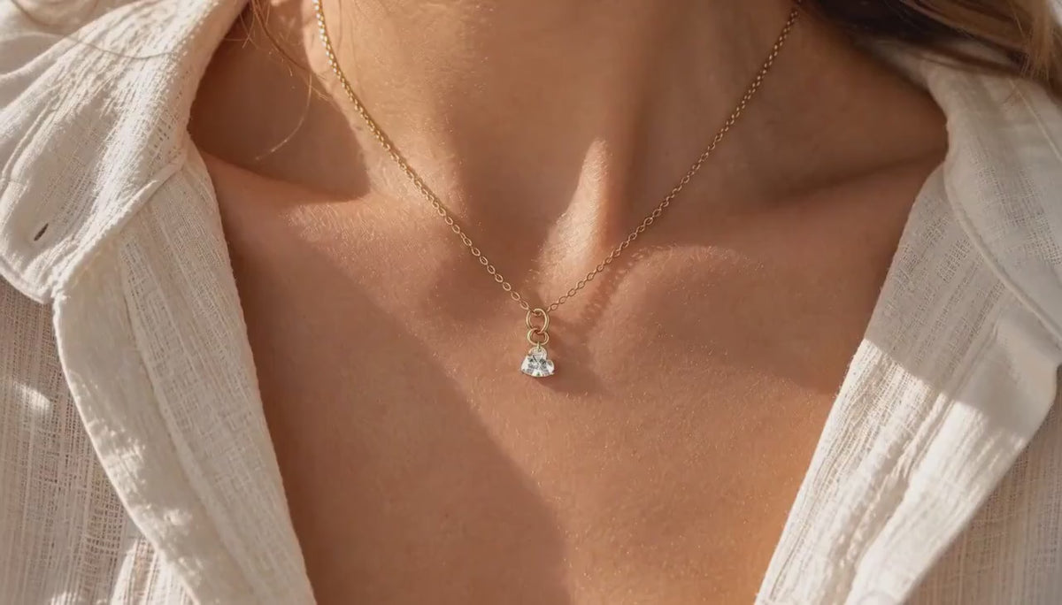 Lab Grown Heart Diamond Necklace, 14K Gold Floating Diamond Pendant, Drilled Heart Shaped Diamond Necklace, Solitaire Gift for Her