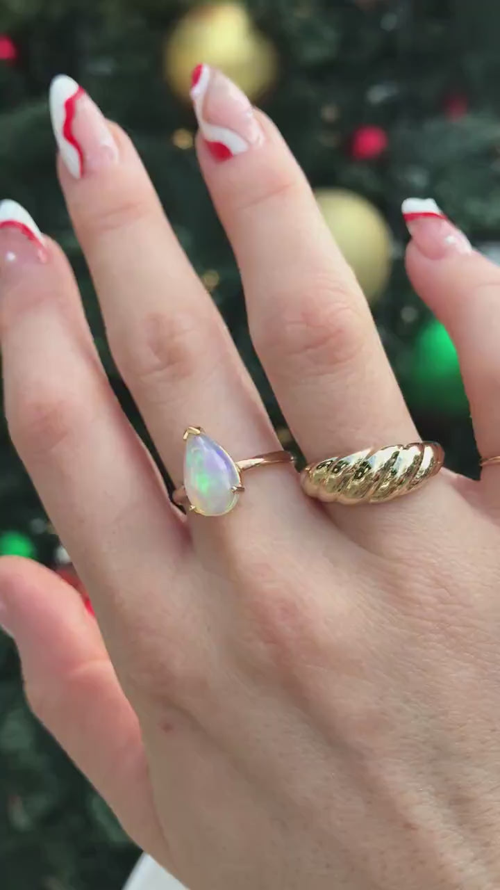 14k Solid Gold Croissant Ring, Chunky Dome Ring