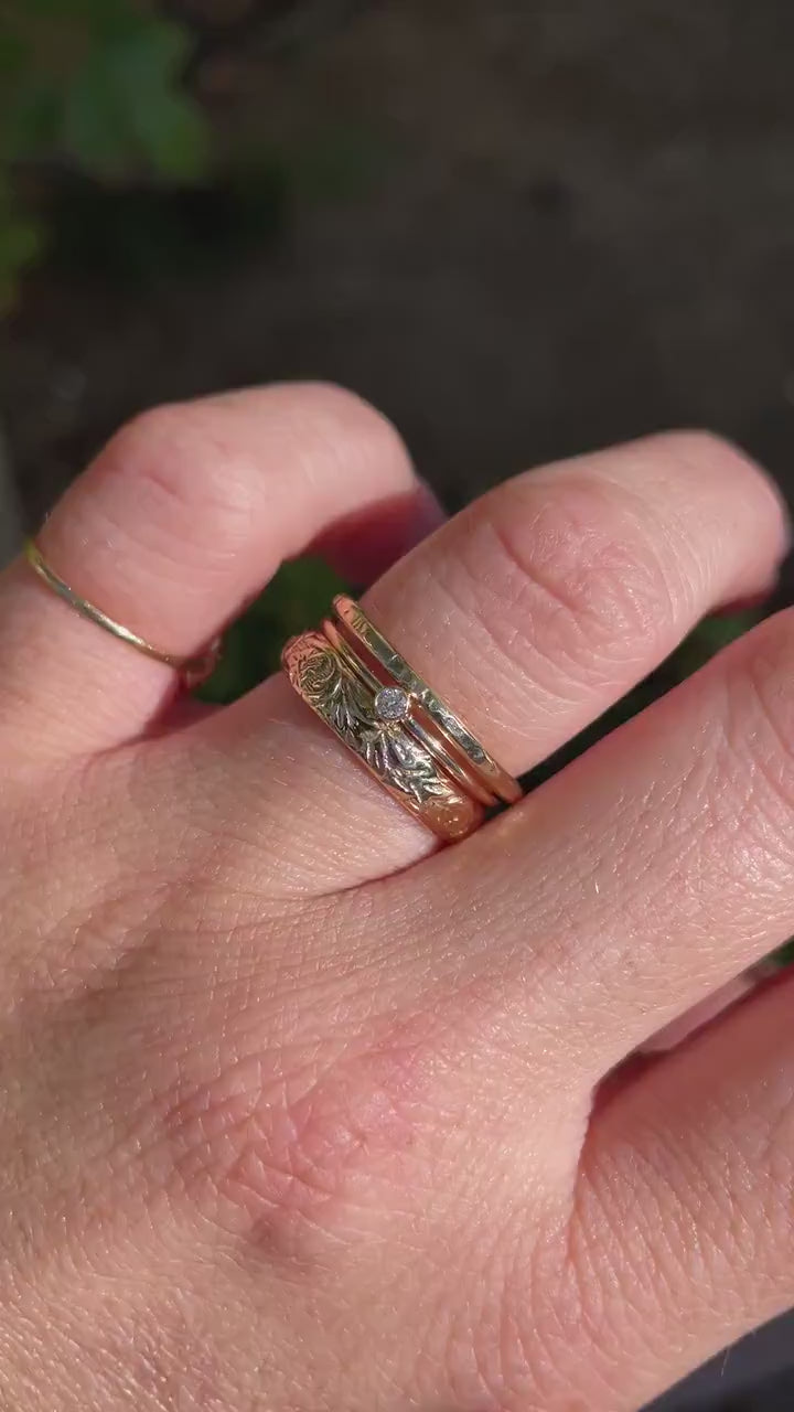 Set of 3 Gold Hammered Band Rings -Stacking Ring Set