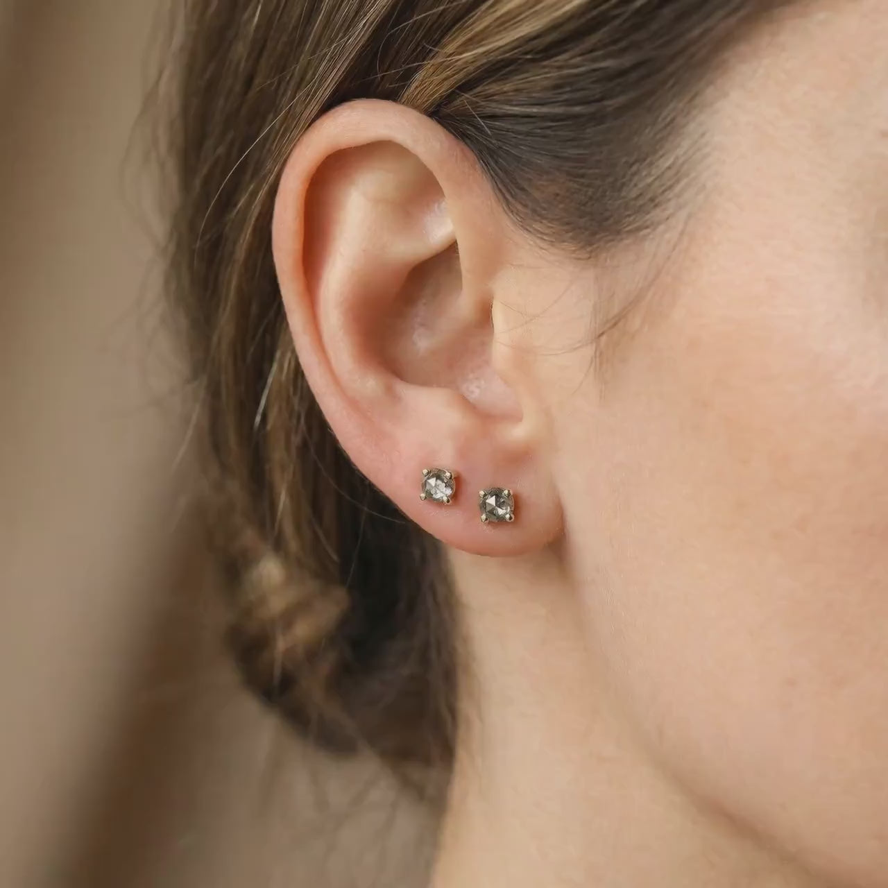 Salt and Pepper Diamond Stud Earrings 3mm • 14k Gold Prong Setting