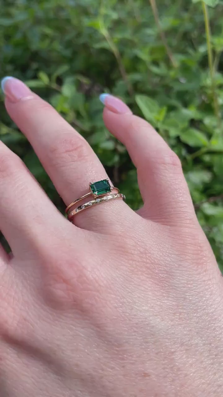 East West Emerald Cut Emerald Ring 14k Solid Gold