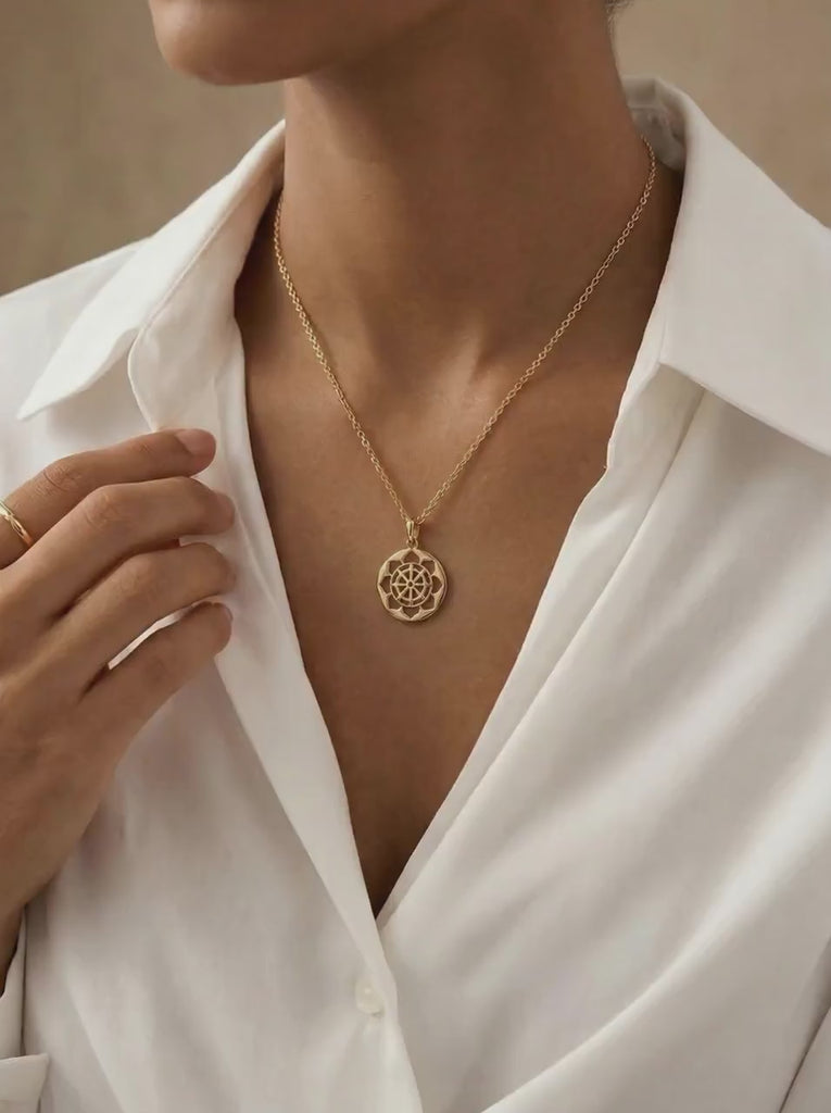 Heart Chakra Necklace – 14k Solid Gold Anahata Chakra Medallion Pendant, Spiritual Yoga Jewelry