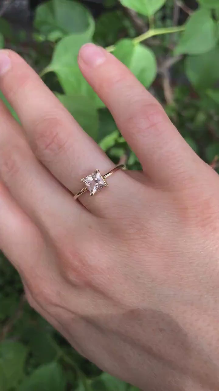 14k Gold Princess Cut Morganite Ring