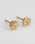 Hammered Gold Stud Earrings, 14k Solid Gold Disc Earrings