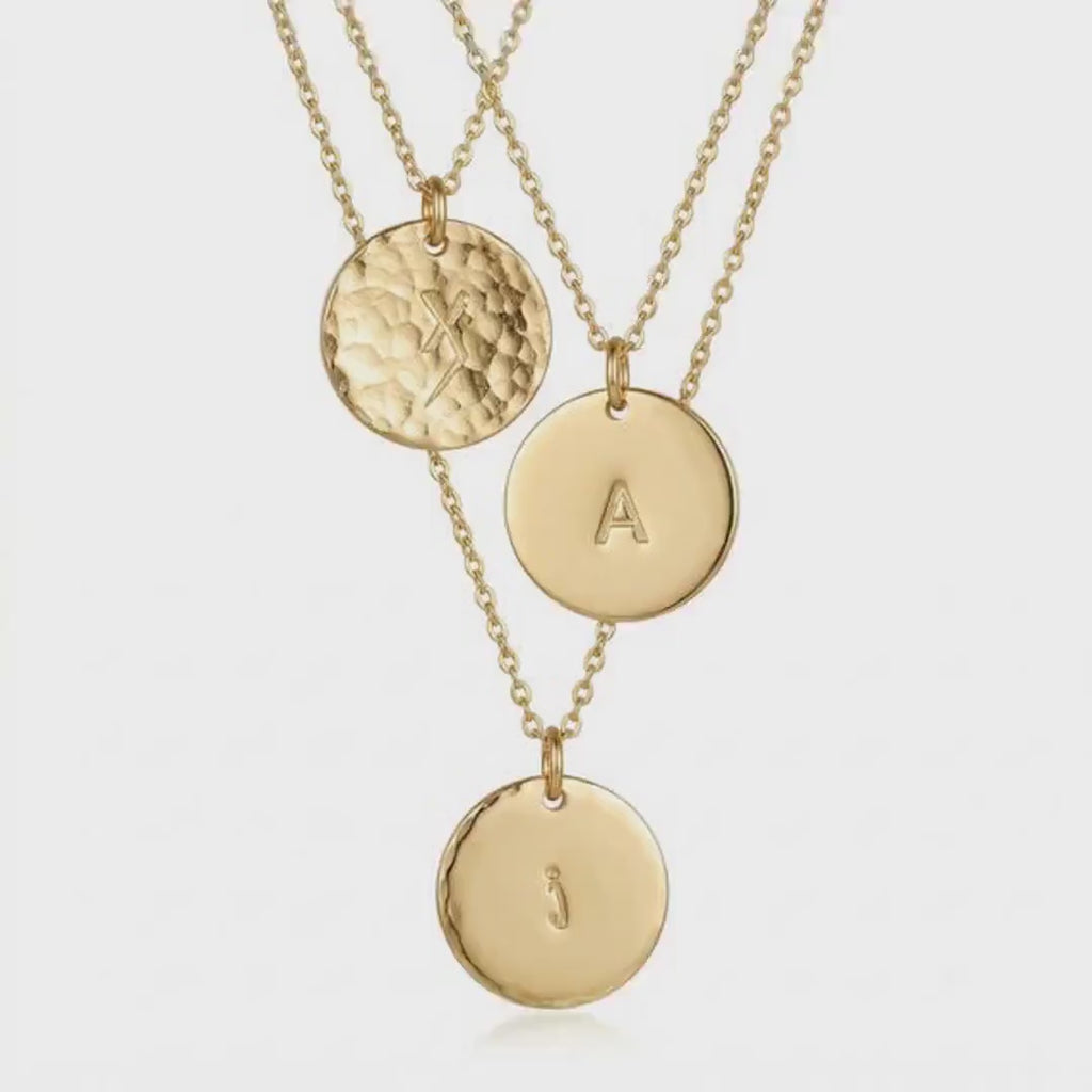 Custom Initial Necklace Gold Filled – Hand Stamped Hammered Coin Necklace, Personalized Mother Gift, Bridesmaid Jewelry