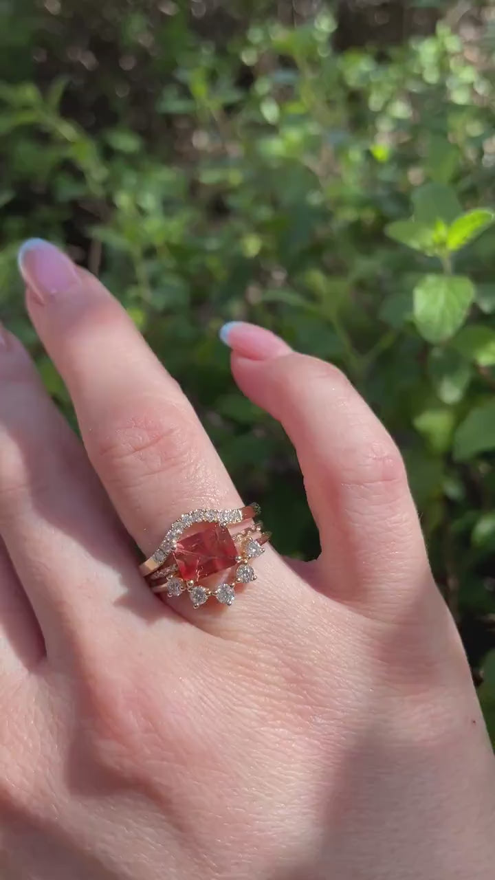 Curved Wedding Band, Five Stone Diamond Ring