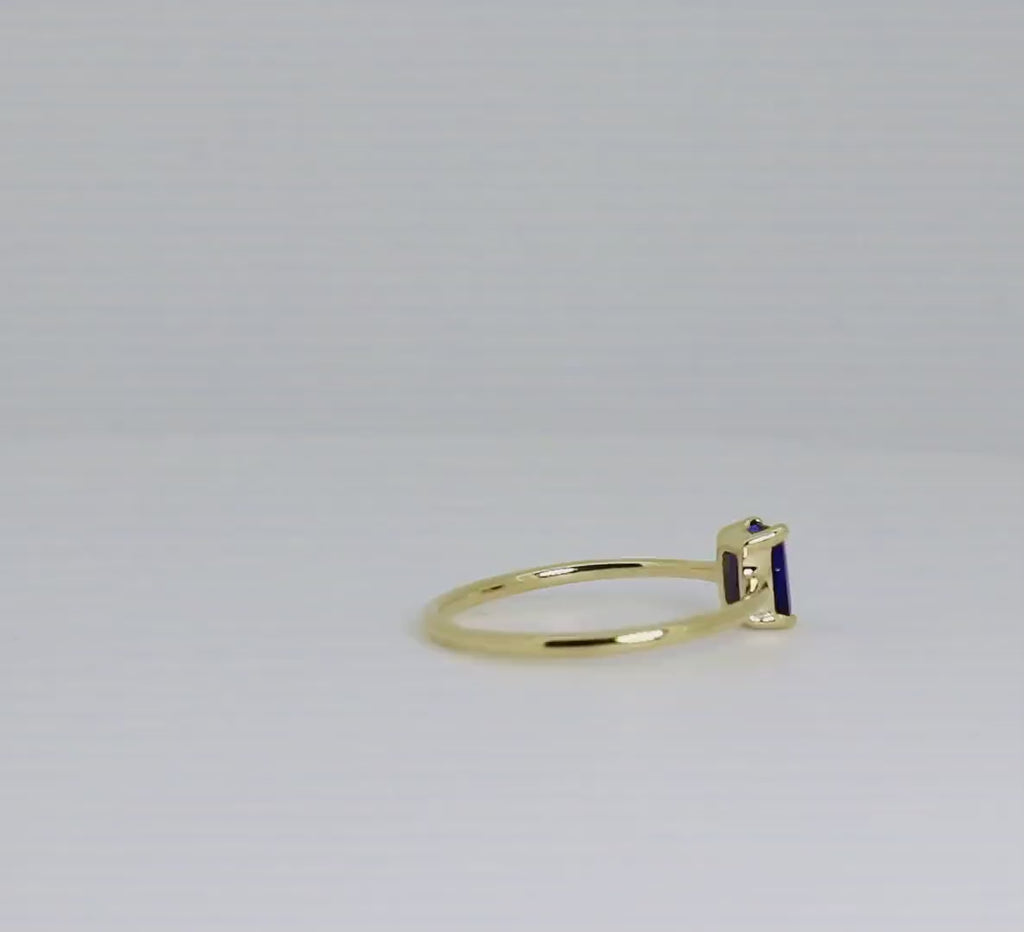 Sapphire Engagement Ring 14k Gold, Emerald Cut Sapphire Ring, Minimalist Blue Sapphire Gemstone Ring, September Birthstone