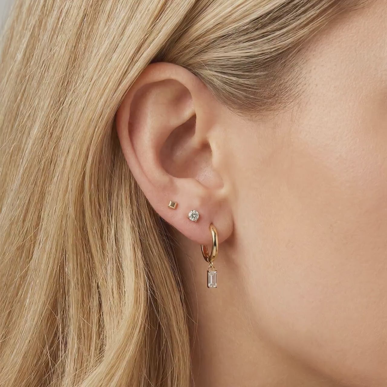 14k Gold Aquamarine Earrings, Baguette Aquamarine Dangle Hoop Earrings