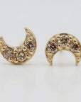 Champagne Diamond Crescent Moon Earrings 14k Solid Gold, Tiny Sailor Moon Studs, Celestial Jewelry Gift (Pair)