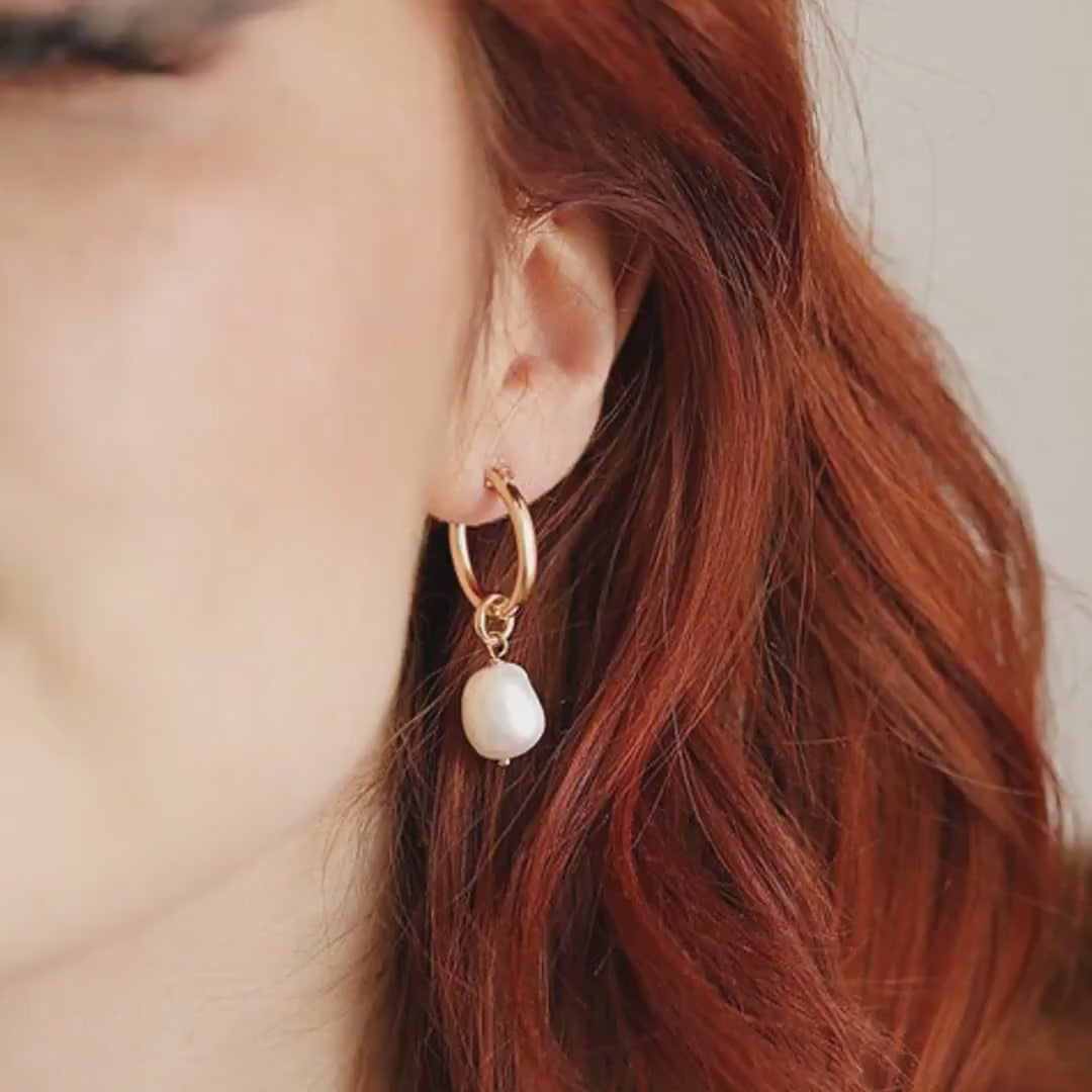 Gold Filled Pearl Hoop Earrings