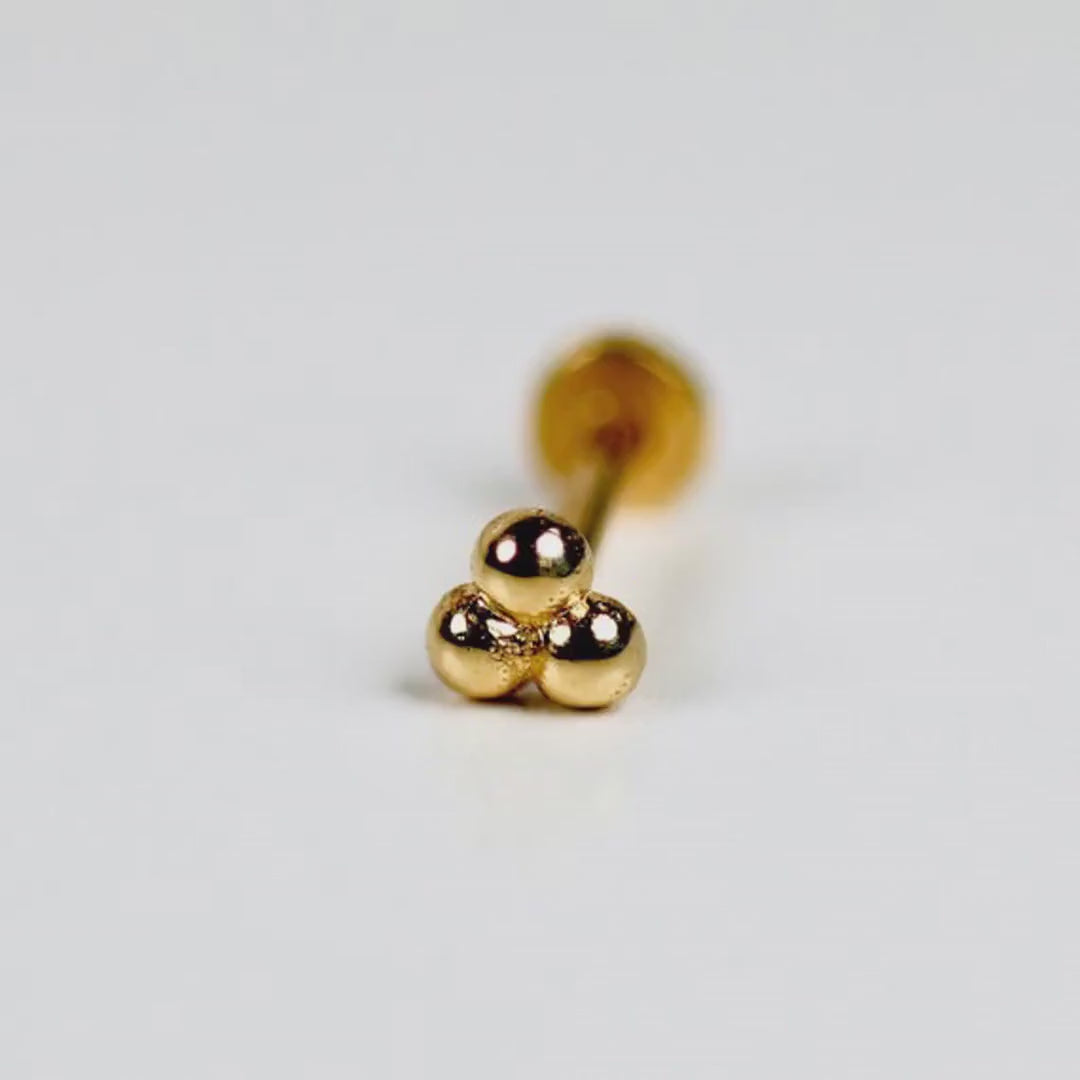 Trinity Internally Threaded Flat Back Earrings 14k Solid Gold (SINGLE)
