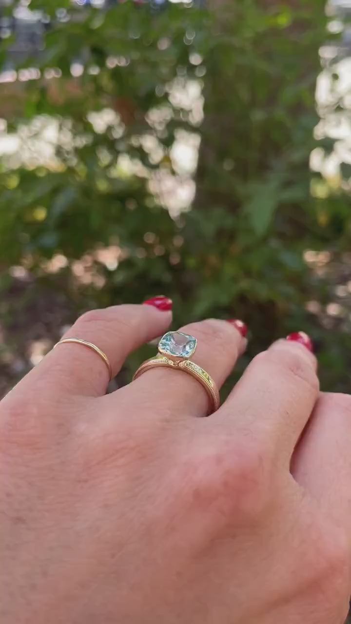 Cushion Cut Blue Topaz Engagement Ring 10k Gold