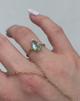 Pear Green Tourmaline Ring in 14k Gold, Mint Teal Tourmaline Engagement Ring