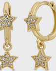 Diamond Star Huggie Hoop Earrings Dangling in 14k Gold (SINGLE OR PAIR)