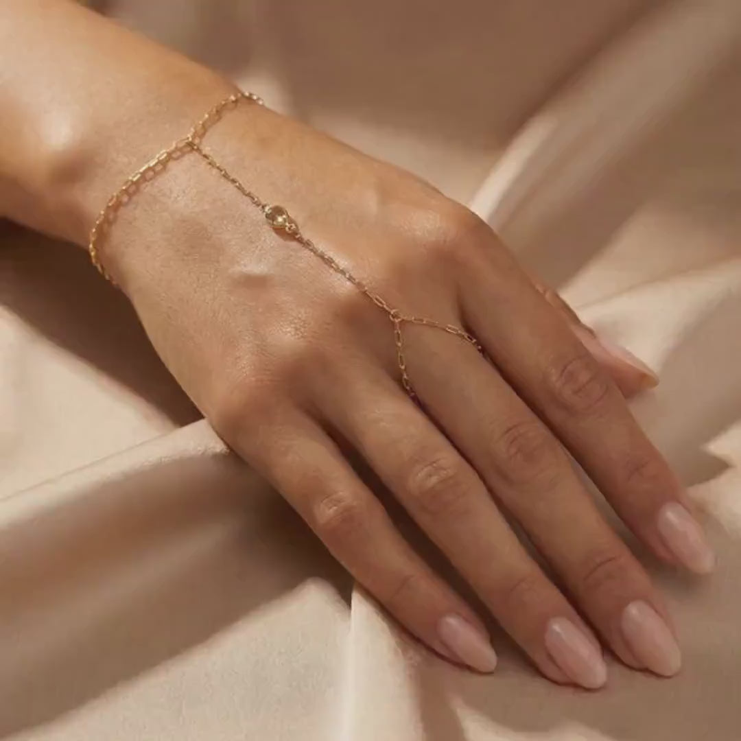 Dainty Gold Slave Bracelet, Peridot Hand Chain Bracelet