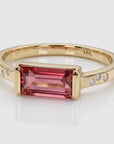 Baguette Pink Tourmaline Ring in 14k Gold, October Birthstone Jewelry