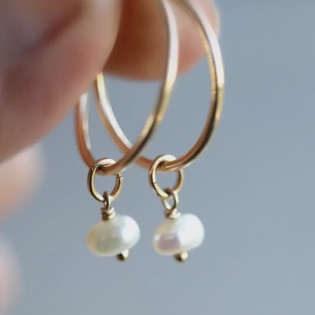 Pearl Hoop Earrings, Rose Gold Bridal Jewelry, Gold Filled Hoops