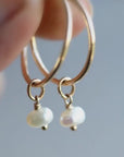Pearl Hoop Earrings, Rose Gold Bridal Jewelry, Gold Filled Hoops
