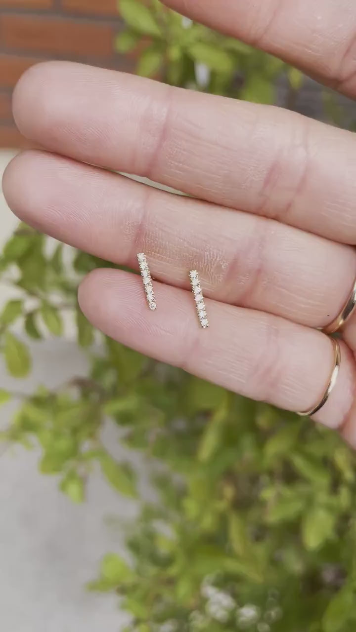Diamond Bar Earrings in 14k Gold (SINGLE or PAIR)