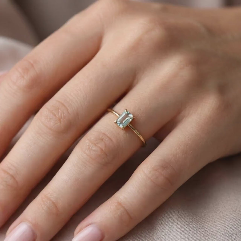 Emerald Cut Aquamarine Engagement Ring