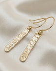 Minimalist Hammered Gold Filled Bar Drop Earrings