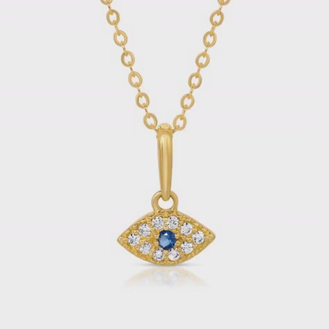 14k Gold Sapphire Evil Eye Necklace