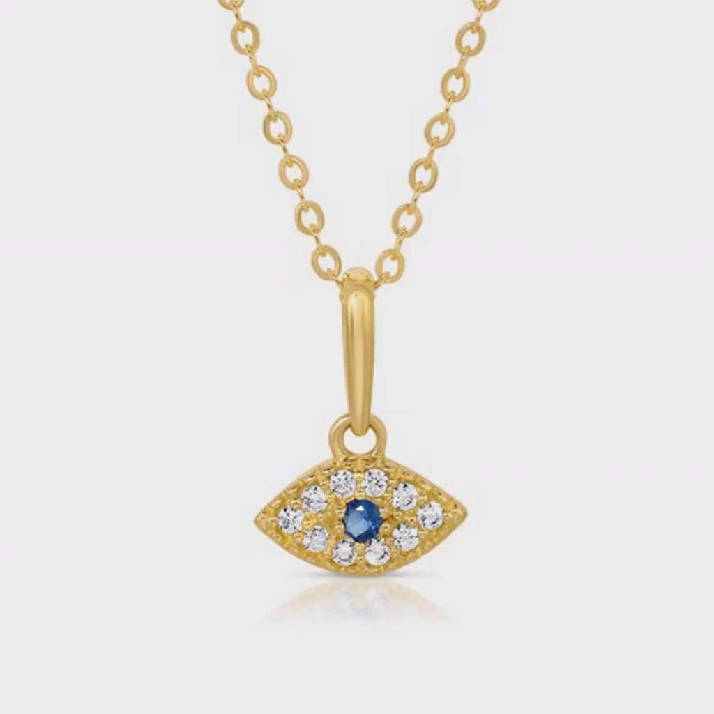 14k Gold Sapphire Evil Eye Necklace