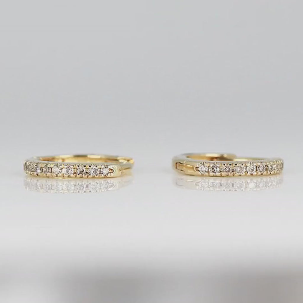 14k Solid Gold Diamond Huggie Hoops (SINGLE or PAIR)