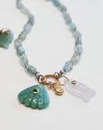 Moss Aquamarine Nugget Necklace,  Gemstone Beads on Hand Knotted Silk Cord