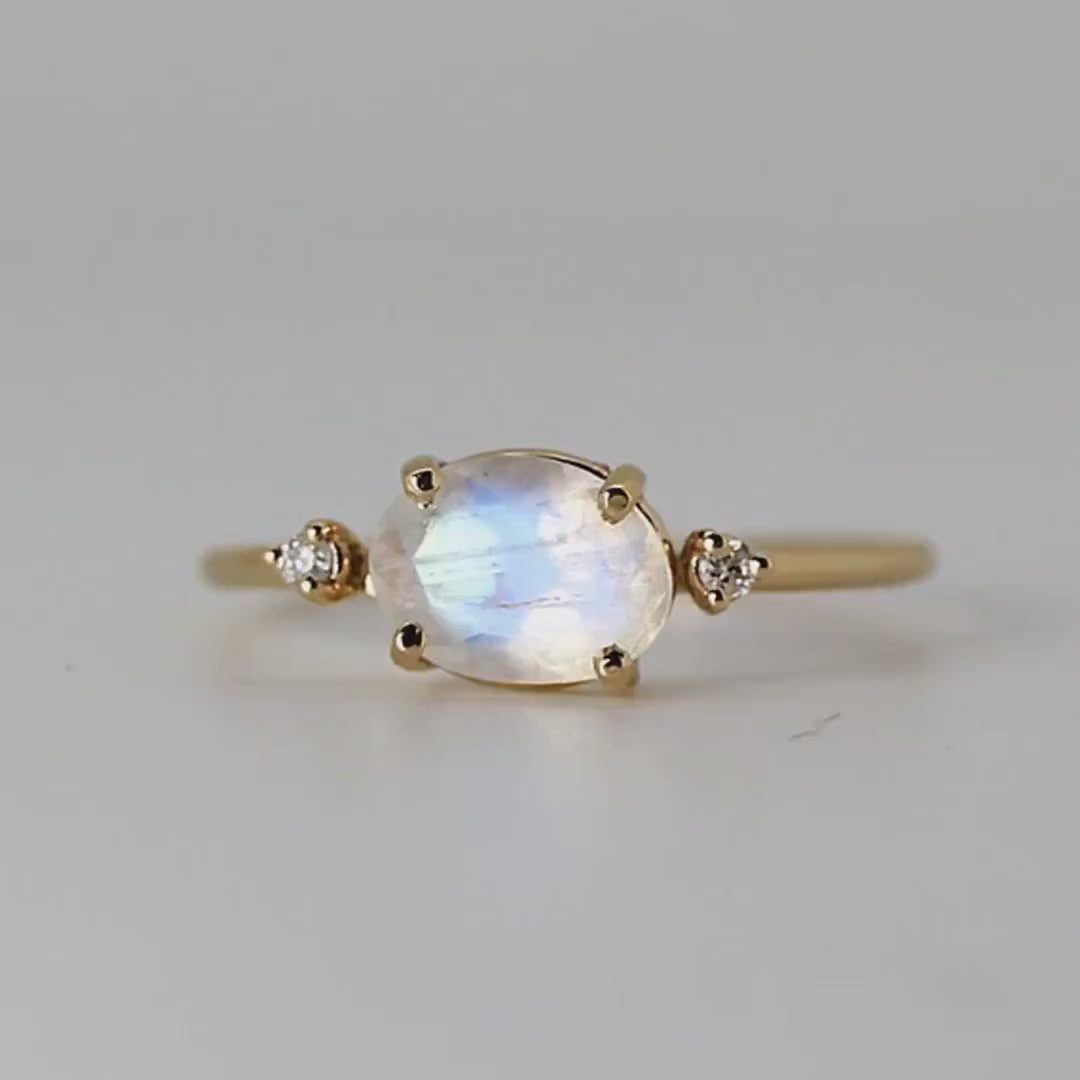 Diamond & Moonstone Engagement Ring