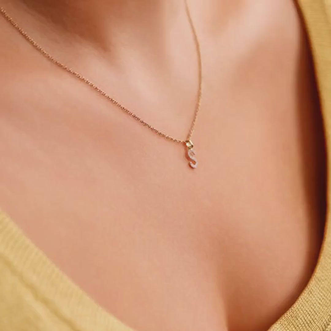 Genuine Diamond Initial Necklace 14k Gold