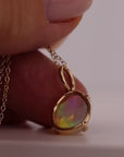 Ethiopian Opal Pendant, 12x8mm Rose Cut Opal, 14K Solid Gold Necklace, Natural Freeform Opal, Pendant Only or with Chain