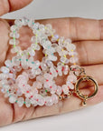 Hand Knotted Rondelle Moonstone Necklace on Rainbow Silk, Gold Filled Figure Eight Charm Holder