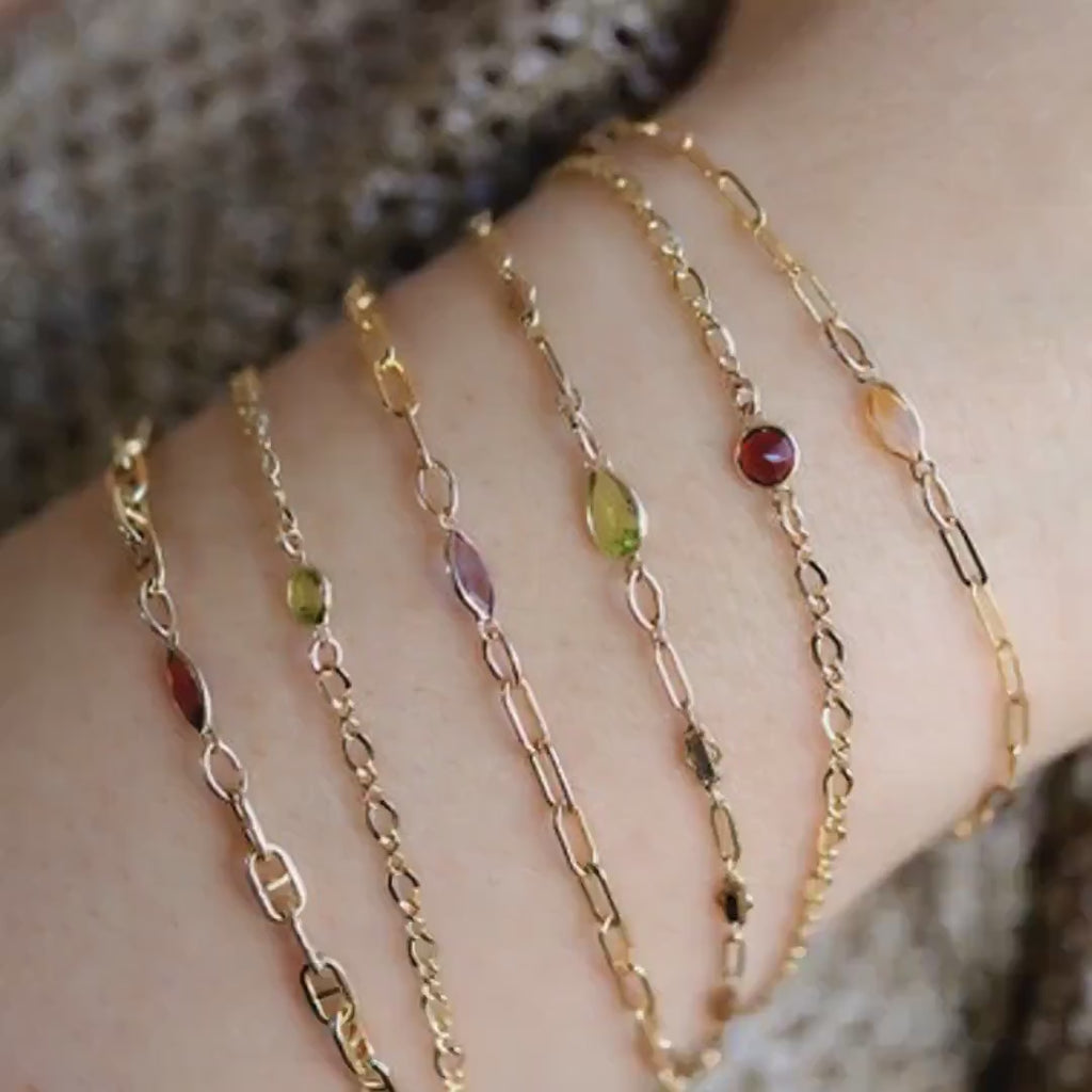 Dainty Gold Chain Blue Topaz Bracelet