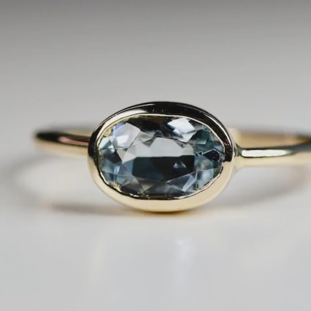 East West Aquamarine Ring 14k Solid Gold