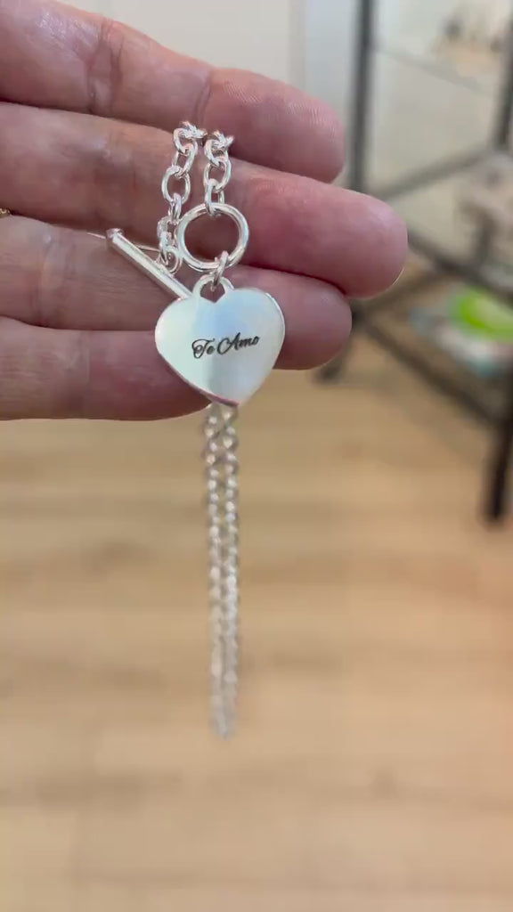 Sterling Silver Engraved Heart Necklace, Personalized Heart Pendant, Custom Name Necklace, Hand Stamped Jewelry, Gift for Her, Mom Gift