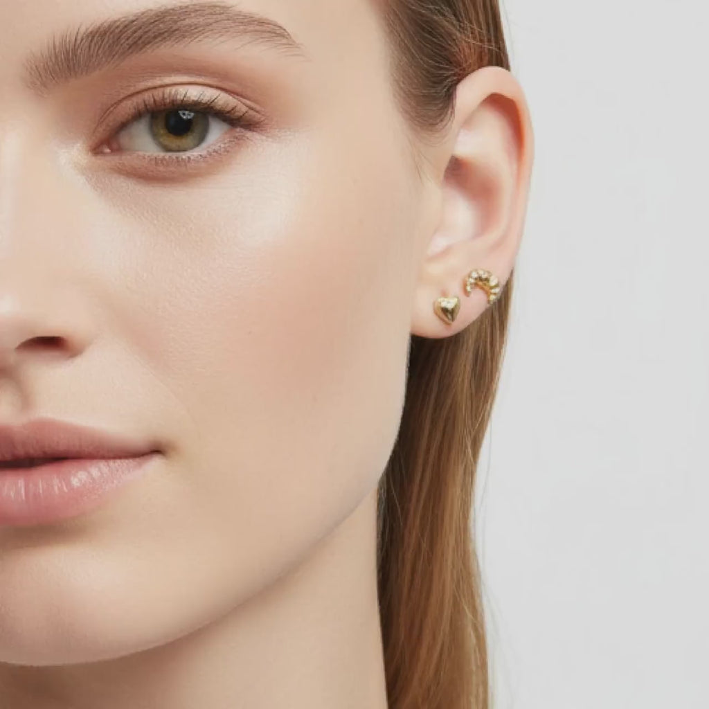 Croissant Flat Back Earrings 14k Solid Gold