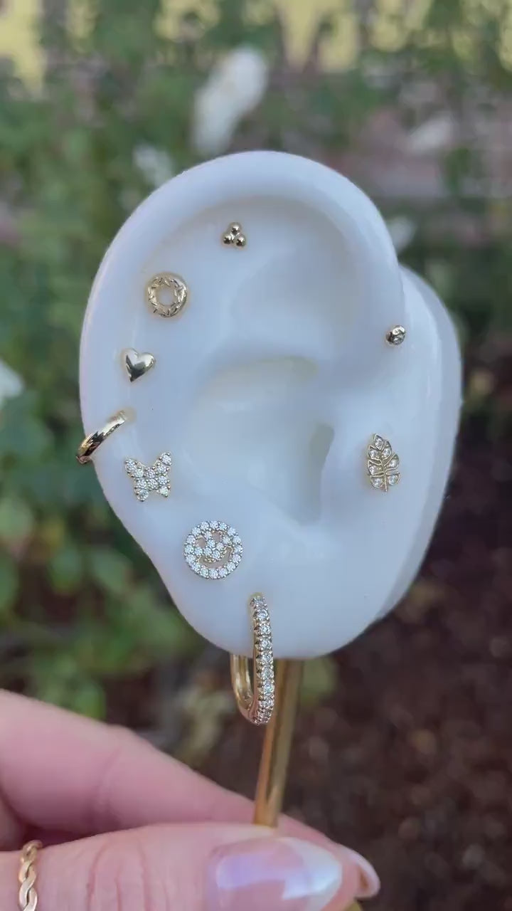 Smiley Face Flat Back Earrings 14k Solid Gold