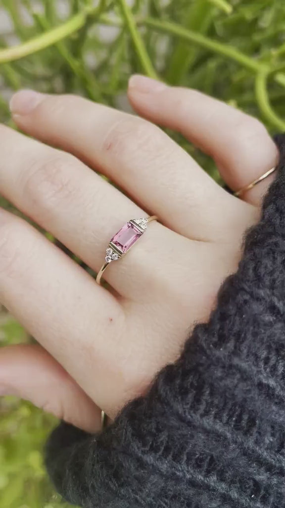 Baguette Pink Tourmaline & Diamond Art Deco Ring
