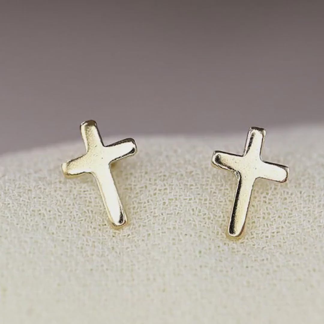 14k Solid Gold Cross Stud Earrings (SINGLE OR PAIR)