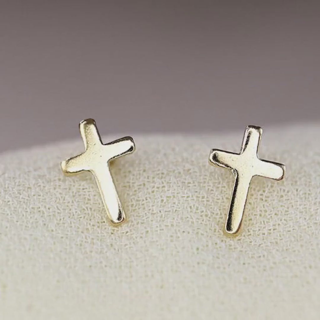 14k Solid Gold Cross Stud Earrings (SINGLE OR PAIR)