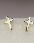 14k Solid Gold Cross Stud Earrings (SINGLE OR PAIR)