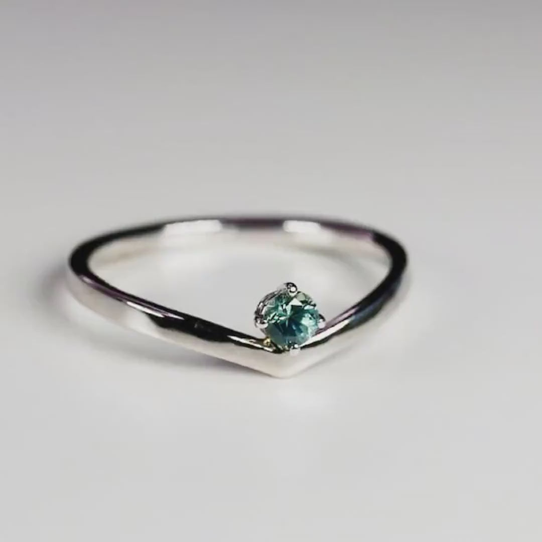 Blue Montana Sapphire V Shaped Ring 14K Gold